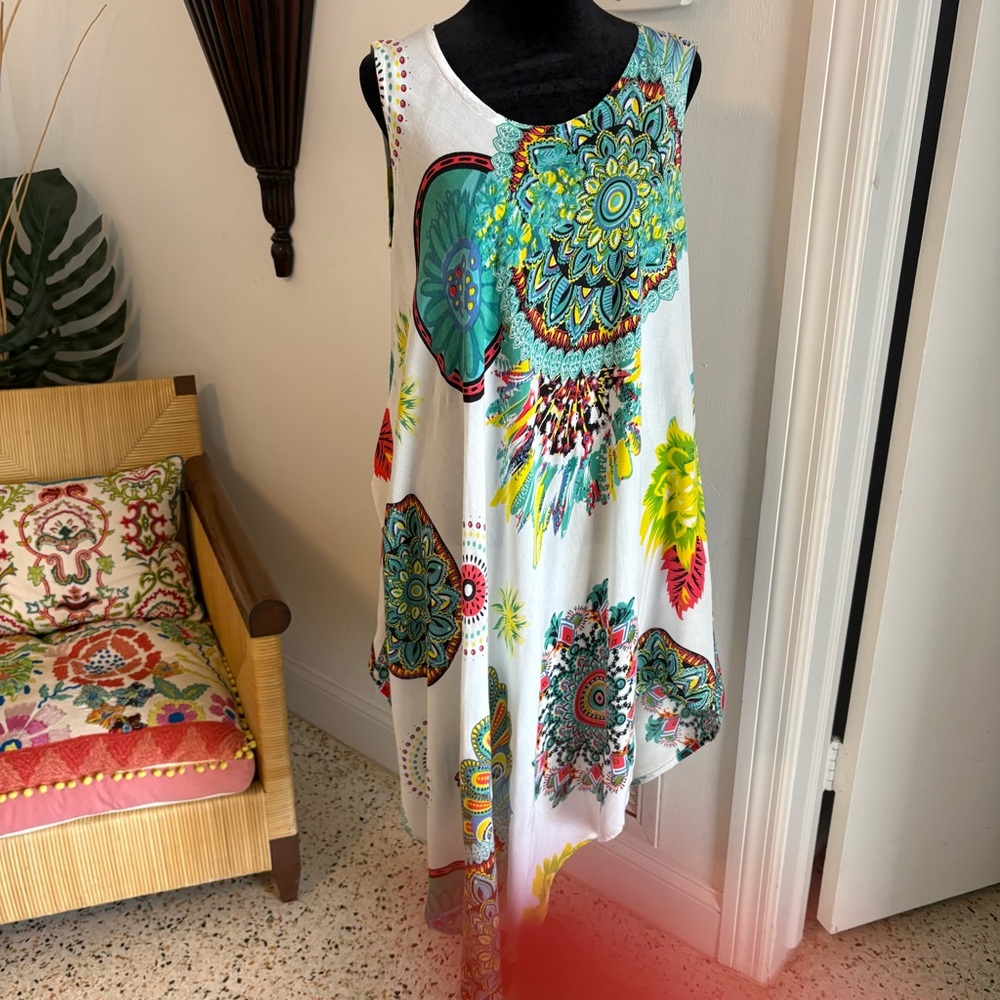ASHA Asymmetrical Colorful Print Dress! Great condition! Bohemian! One size. - Picture 3 of 13